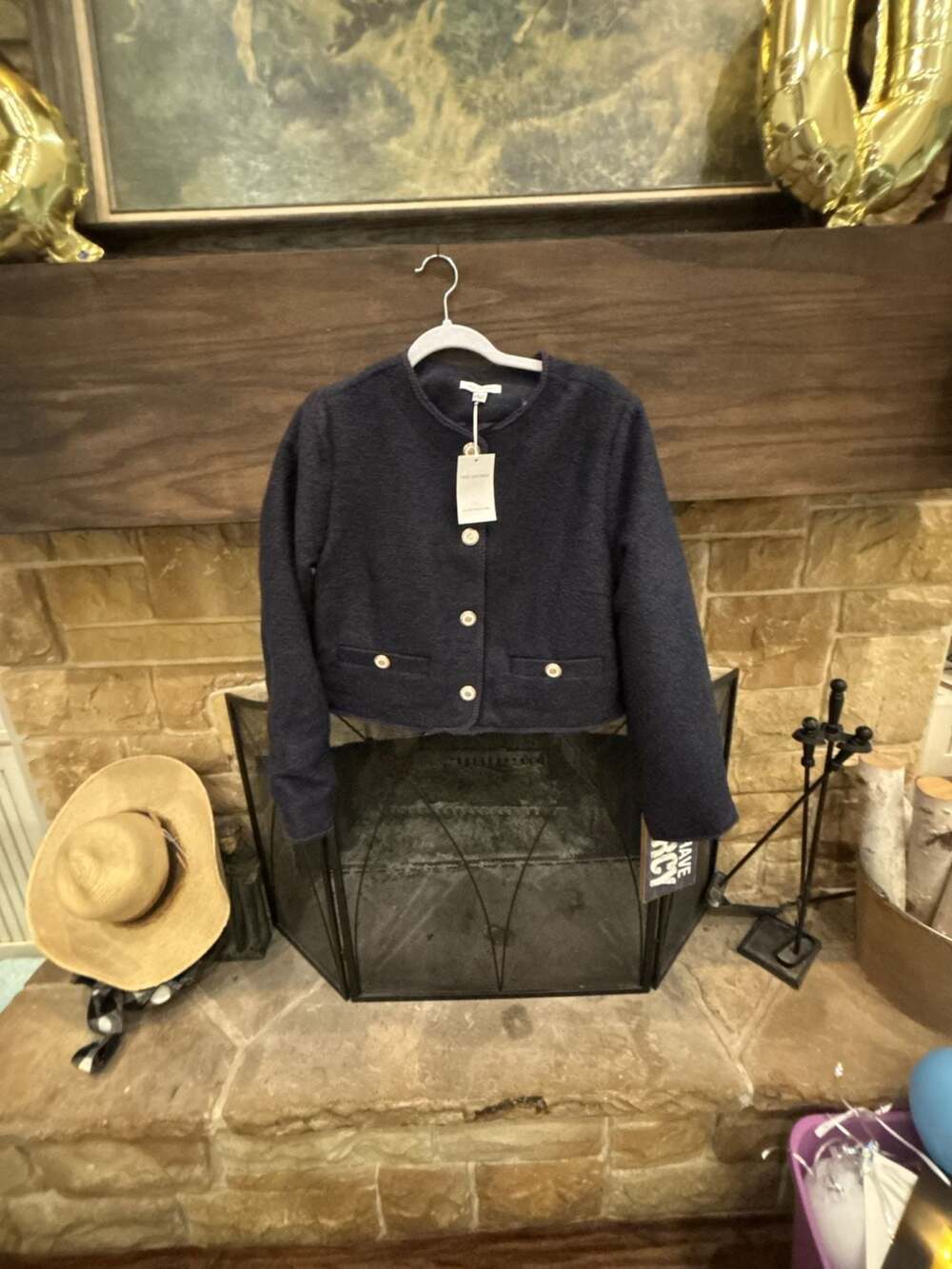 Free Assembly Long Sleeve Crew Neck Textured Jacket in Darkest Navy